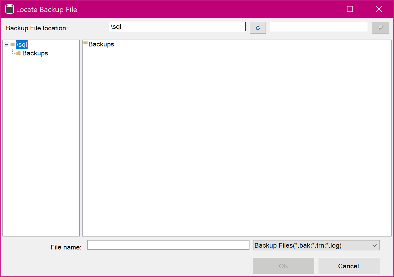 SSMS Restore Database Path: Backslash Path Success.