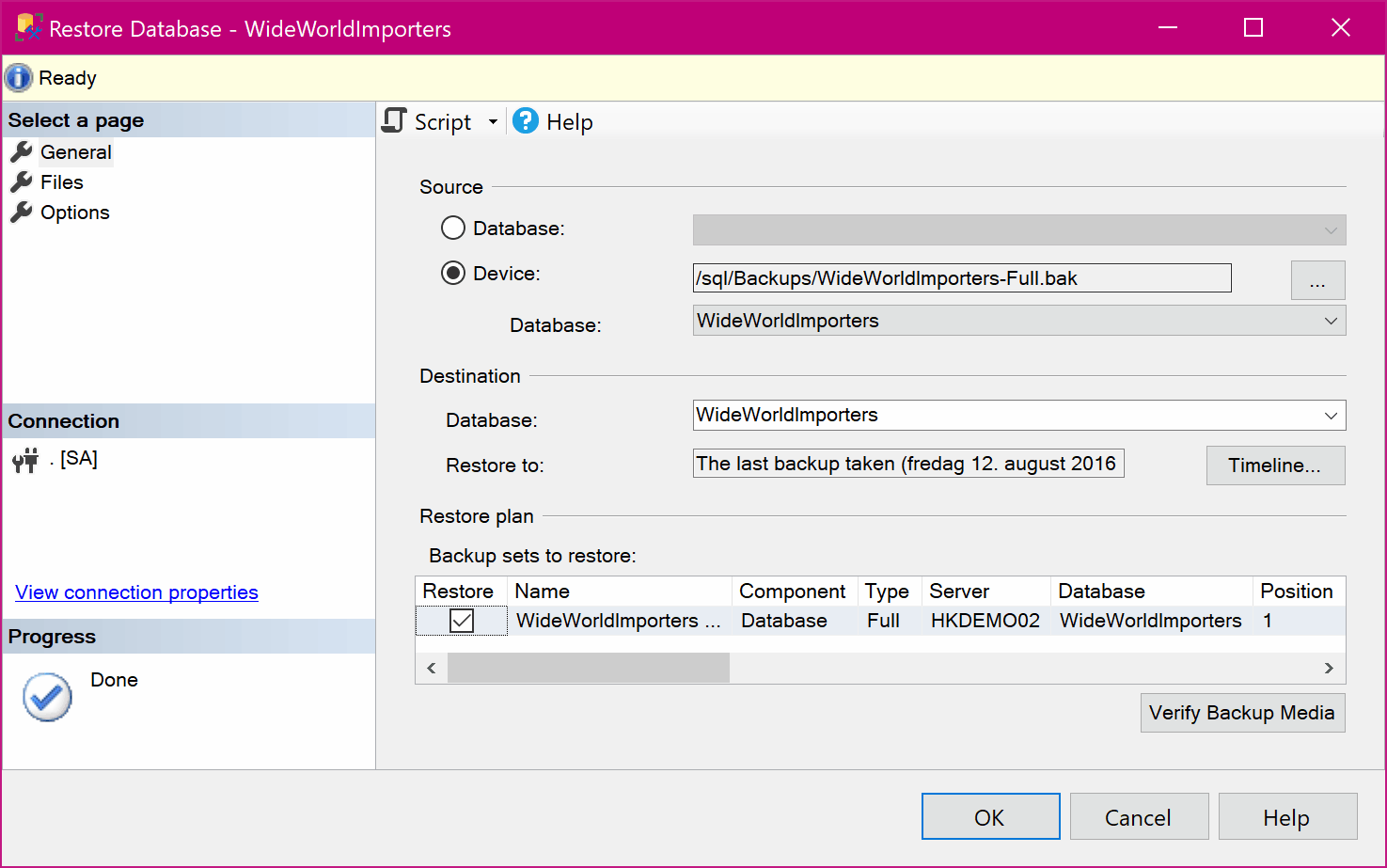 SSMS Restore Database.