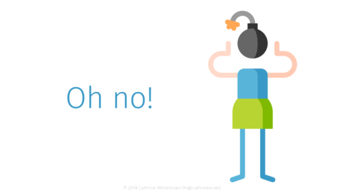 Illustration of a person with a bomb as a head saying “oh no!”.