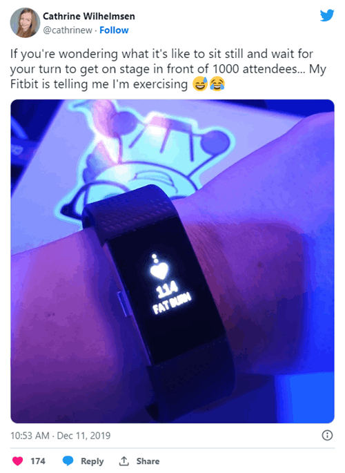 If you’re wondering what it’s like to sit still and wait for your turn to get on stage in front of 1000 attendees… My Fitbit is telling me I’m exercising 😅😂
