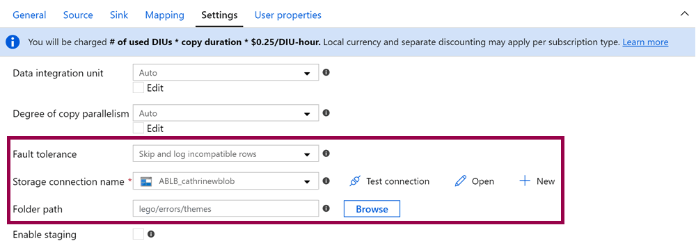 Screenshot of the fault tolerance settings.