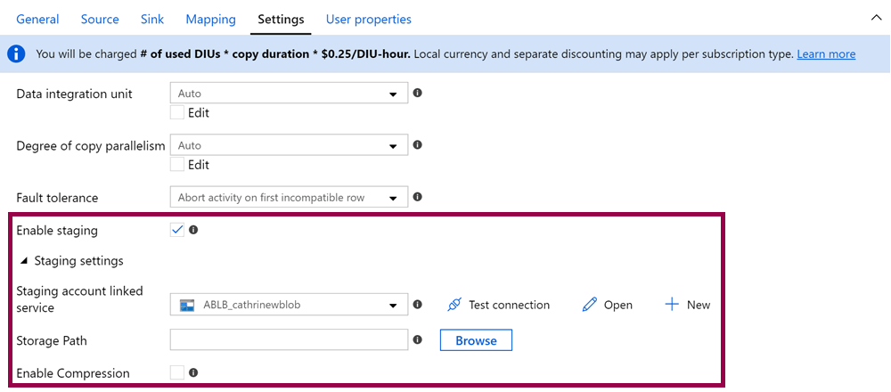 Screenshot of the staging settings.