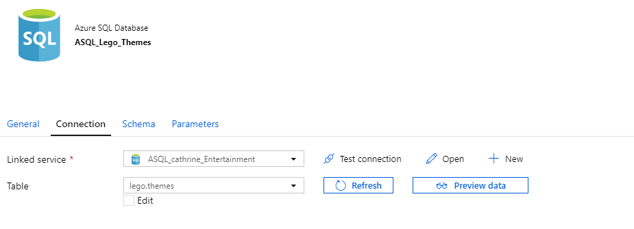 Screenshot of an Azure SQL Database dataset