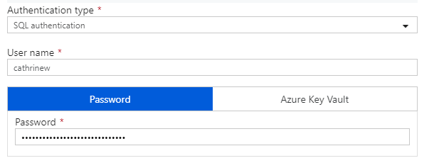 Screenshot of the SQL Authentication properties