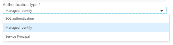 Screenshot of the authentication type dropdown