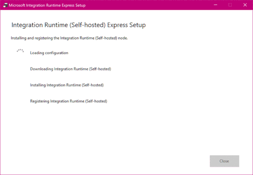 Animation of the Integration Runtime Express Setup