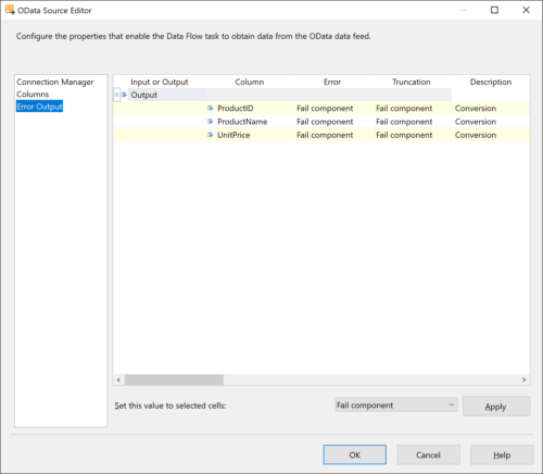 SSIS OData Source Editor: Error Output.