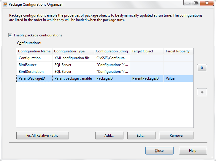 Parent Package Configuration.